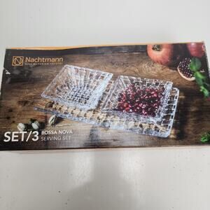 Nachtmann Fine Bavarian Crystal Bossa Nova 3pc Plate & 2 Bowls Serving Set NEW